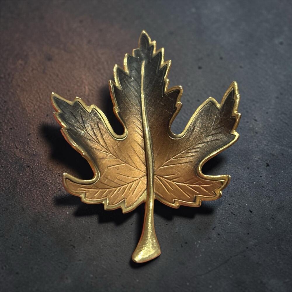 Vintage Gold Maple Leaf Brooch Big Statement Fall Autumn Pin
